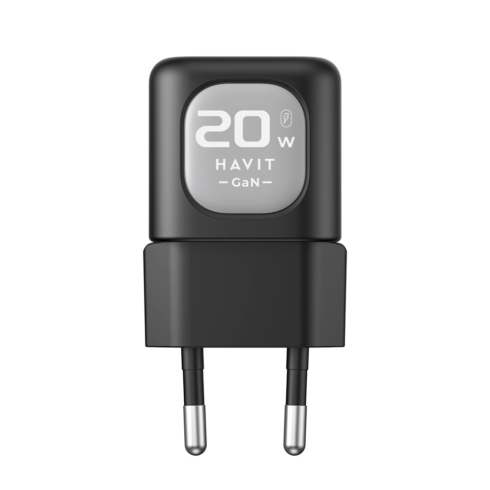 Cargador de Red HAVIT UC220, 20W, 3A, 1 x USB-A - 1 x USB-C, Negro Gris