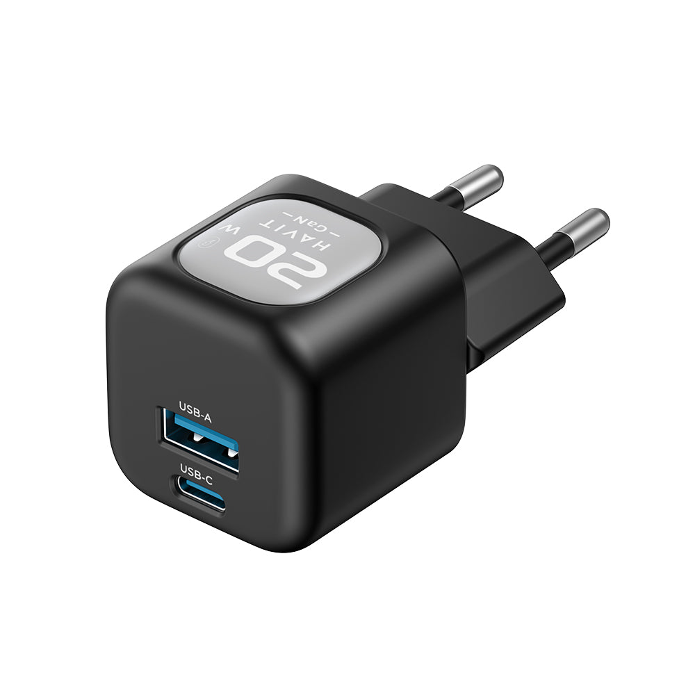 Cargador de Red HAVIT UC220, 20W, 3A, 1 x USB-A - 1 x USB-C, Negro Gris
