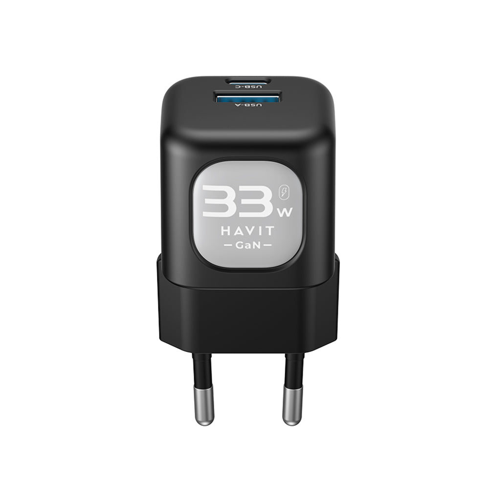 Cargador de Red HAVIT UC230, 33W, 3A, 1 x USB-A - 1 x USB-C, Negro Gris