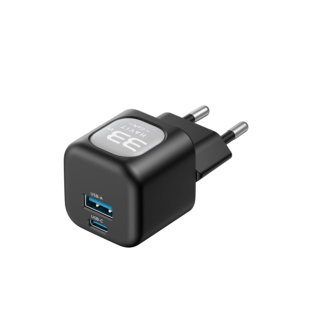 Cargador de Red HAVIT UC230, 33W, 3A, 1 x USB-A - 1 x USB-C, Negro Gris