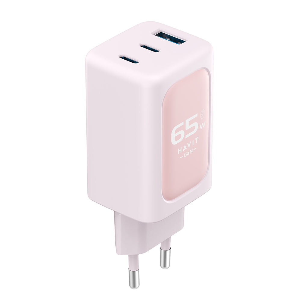 Cargador de Red HAVIT UC260, 65W, 3A, 1 x USB-A - 2 x USB-C, Rosa
