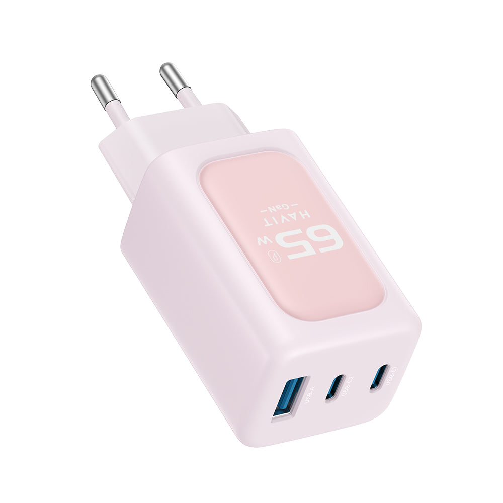Cargador de Red HAVIT UC260, 65W, 3A, 1 x USB-A - 2 x USB-C, Rosa
