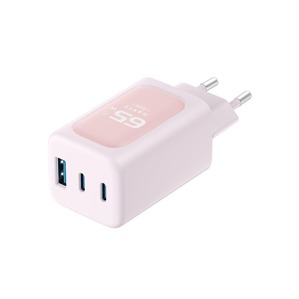 Cargador de Red HAVIT UC260, 65W, 3A, 1 x USB-A - 2 x USB-C, Rosa