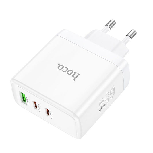 Cargador de Red HOCO N30, 65W, 3.25A, 1 x USB-A - 2 x USB-C, Blanco