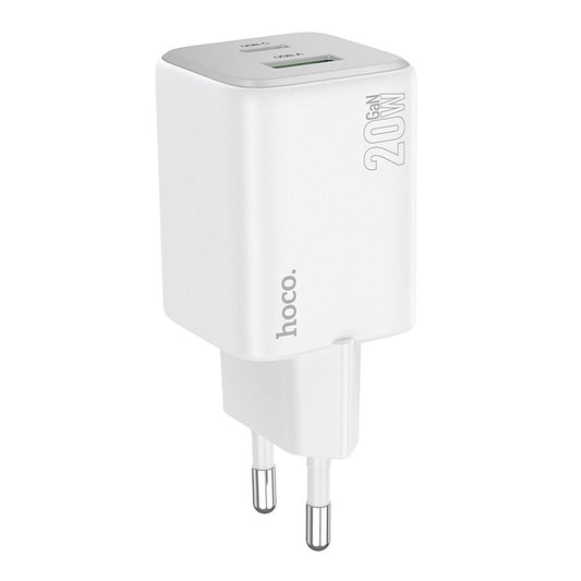 Cargador de Red HOCO N41, 20W, 3A, 1 x USB-A - 1 x USB-C, Blanco