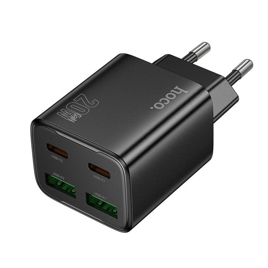 Cargador de Red HOCO N55, 20W, 3A, 2 x USB-A - 2 x USB-C, Negro