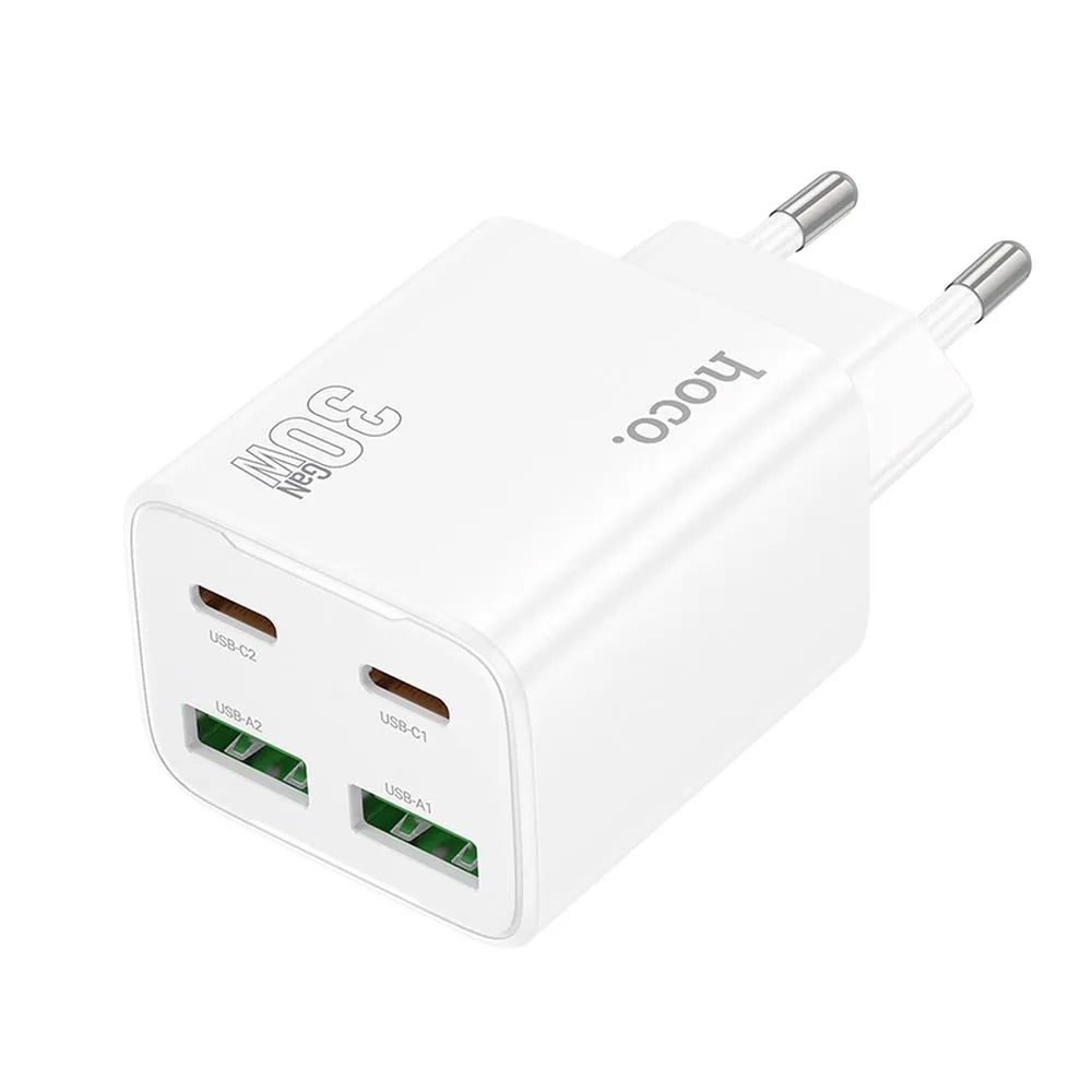 Cargador de Red HOCO N56, 30W, 3A, 2 x USB-A - 2 x USB-C, Blanco