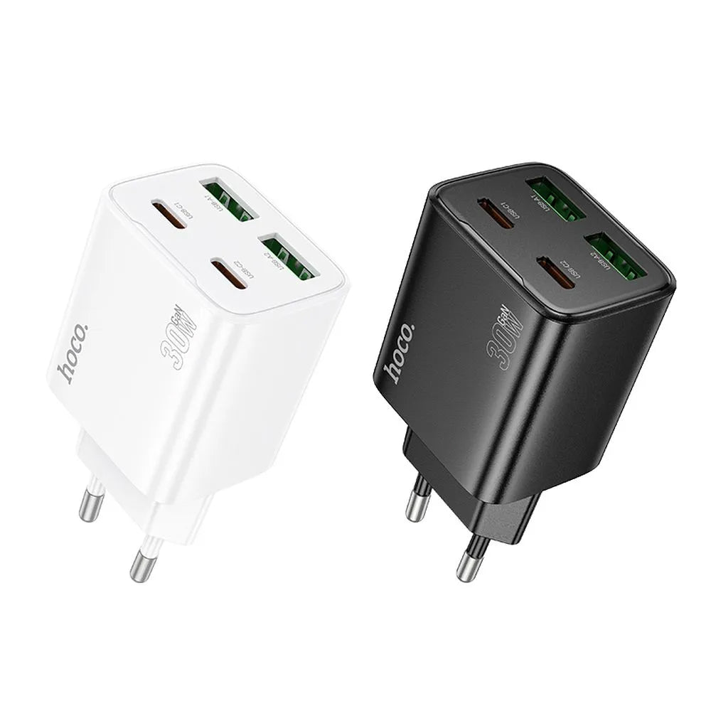 Cargador de Red HOCO N56, 30W, 3A, 2 x USB-A - 2 x USB-C, Blanco