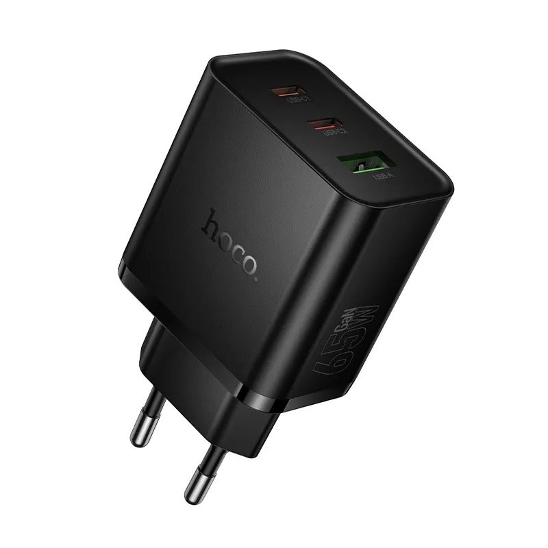 Cargador de Red HOCO N75, 65W, 3A, 1 x USB-A - 2 x USB-C, Negro