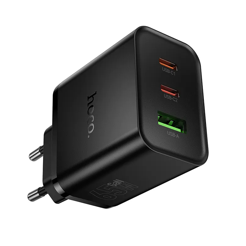 Cargador de Red HOCO N75, 65W, 3A, 1 x USB-A - 2 x USB-C, Negro