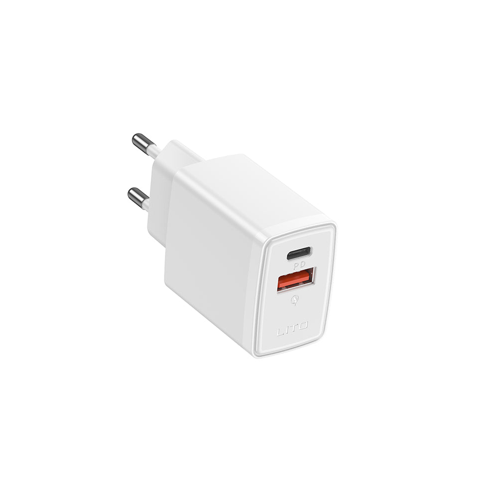 Cargador de Red Lito LC09, 20W, 3A, 1 x USB-A - 1 x USB-C, Blanco