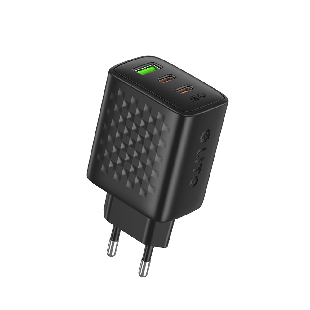 Cargador de Red Lito LC25, 65W, 3.25A, 1 x USB-A - 2 x USB-C, Negro