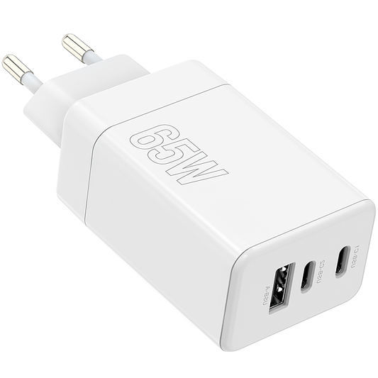 Cargador de red MaXlife MXTC-08-65ACC, 65W, 3A, 1 x USB-A - 2 x USB-C, Blanco