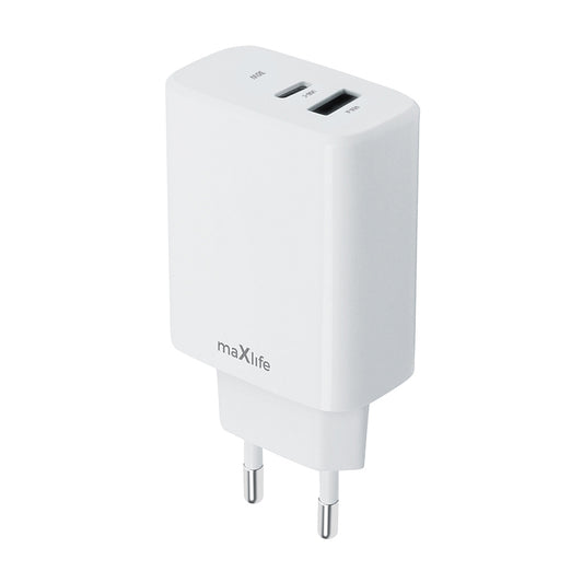 Cargador de red MaXlife MXTC-10-30AC, 30W, 3A, 1 x USB-A - 1 x USB-C, Blanco