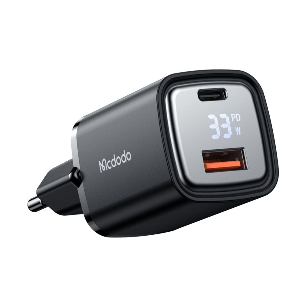Cargador de Red McDodo CH-1701 Graphite Display, 33W, 3A, 1 x USB-A - 1 x USB-C, Negro