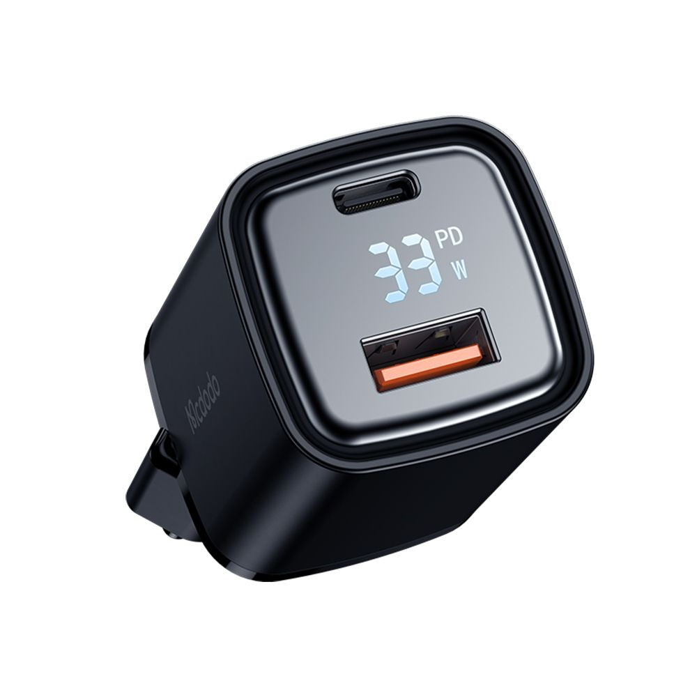 Cargador de Red McDodo CH-1701 Graphite Display, 33W, 3A, 1 x USB-A - 1 x USB-C, Negro