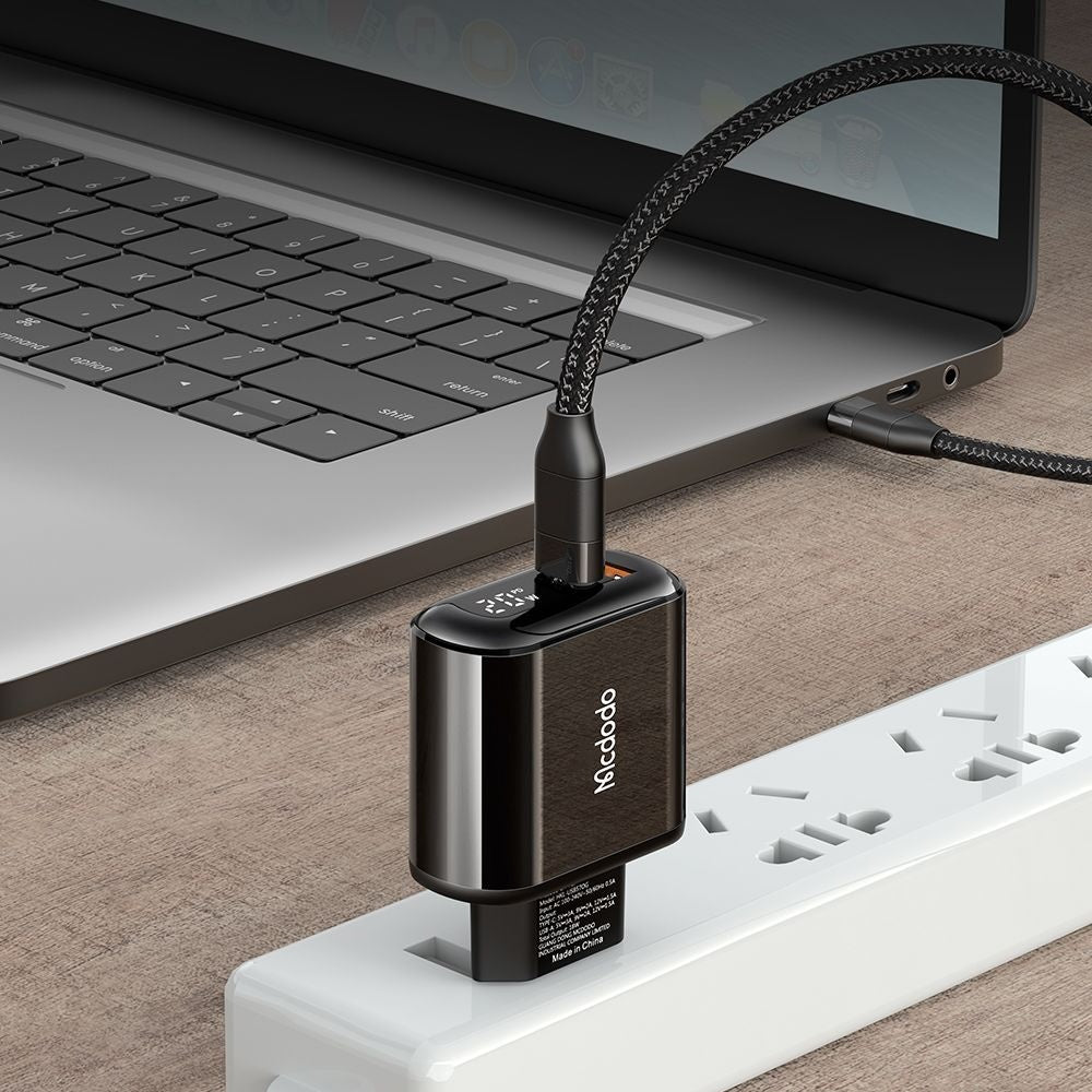 McDodo CH-7170 Chocolate Display Network Charger, 20W, 3A, 1 x USB-A - 1 x USB-C, Black