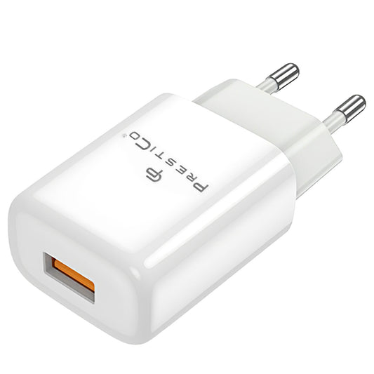 Cargador de red Prestico F7, 12W, 2,4A, 1 x USB-A, Blanco