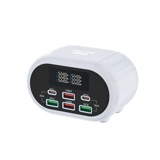 Cargador de red Relife RL-309U, 72 W, 5 A, 2 x USB-C - 4 x USB-A, Plata
