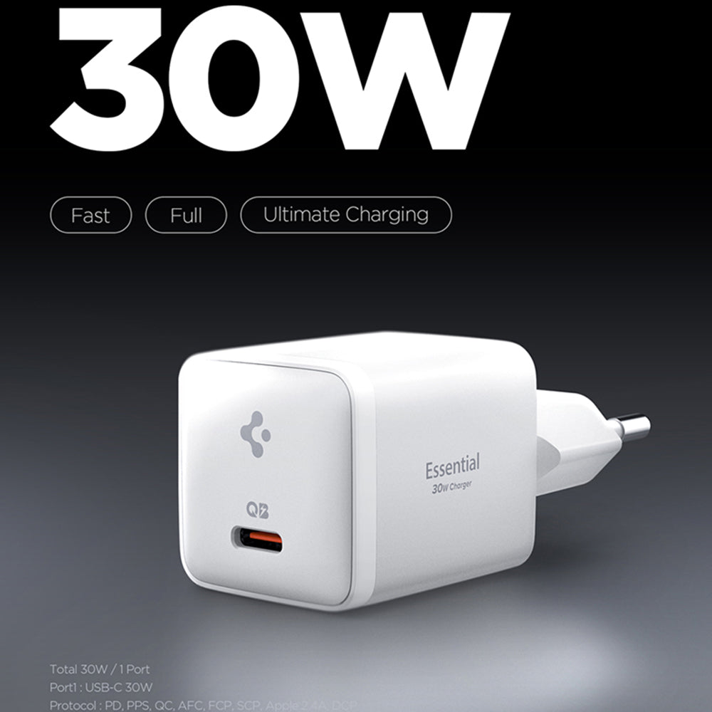 Cargador de Red Spigen EE301EU Essential, 30W, 3A, 1 x USB-C, Blanco KF2363556