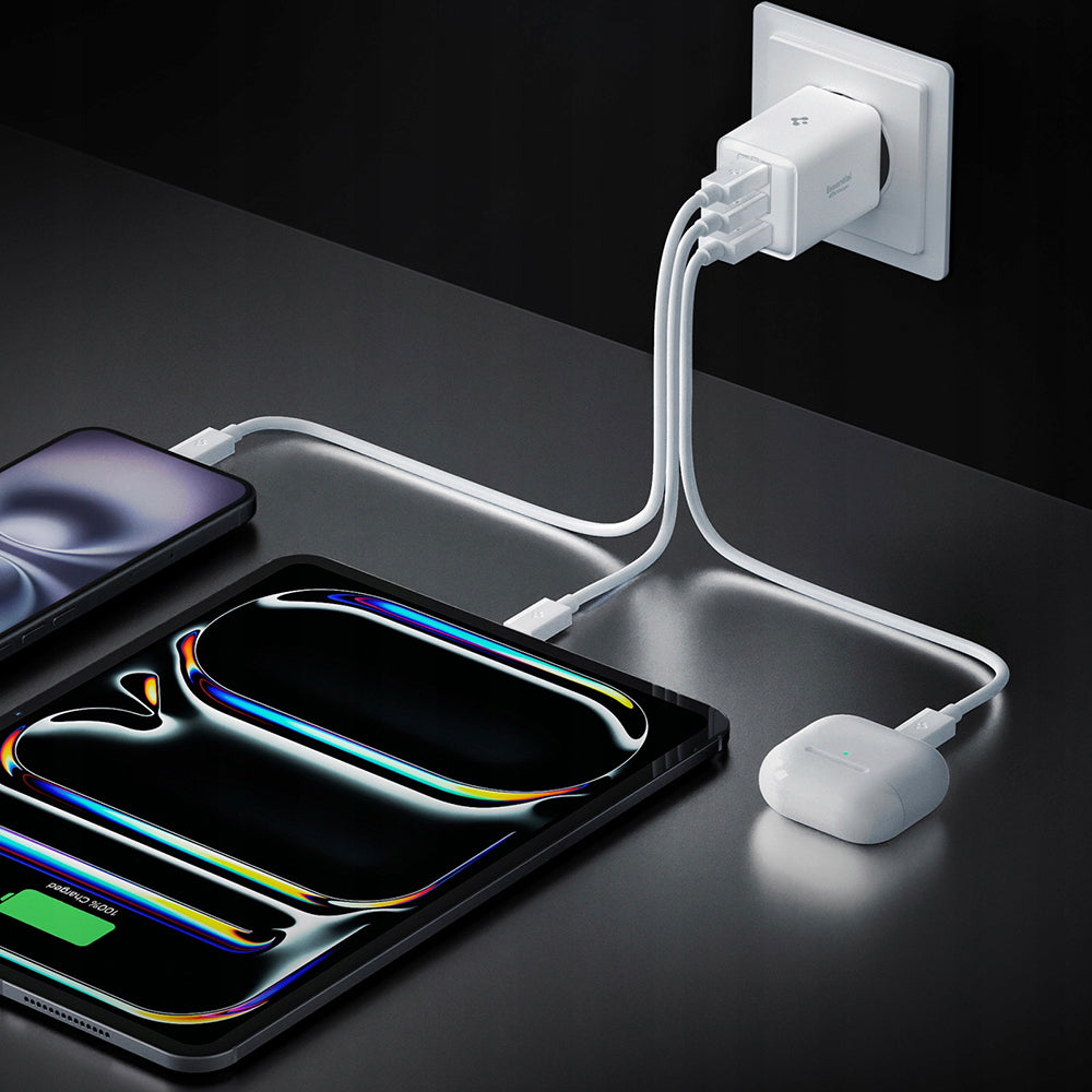 Cargador de Red Spigen EE473EU Essential, 47W, 3A, 1 x USB-A - 2 x USB-C, Blanco ACH09464