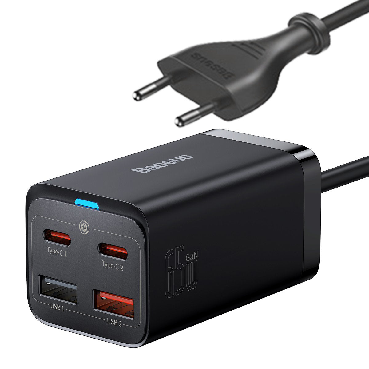 Cargador Estación Baseus GaN3 Pro, 65W, 3A, 2 x USB-A - 2 x USB-C, Negro CCGP040101