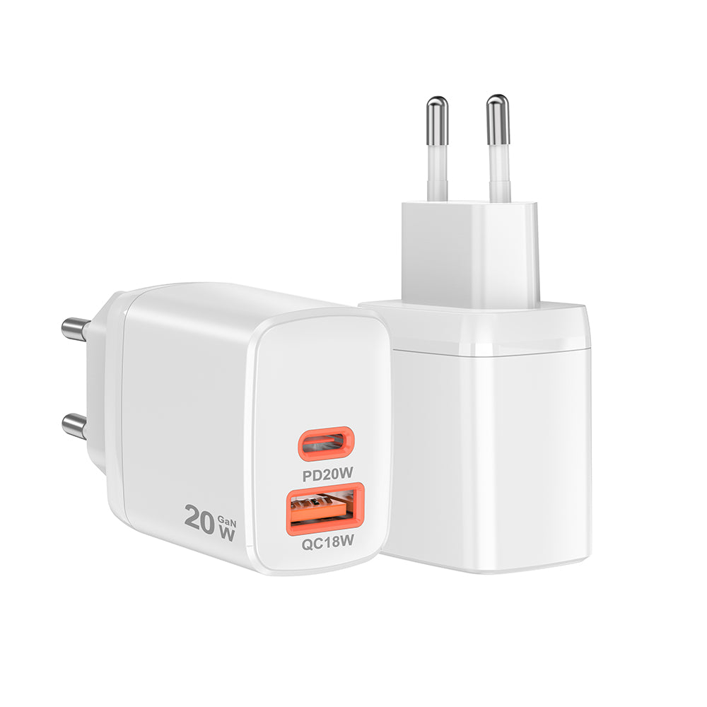 Cargador de Red Techsuit CH2 Duonix, 20W, 3A, 1 x USB-A - 1 x USB-C, Blanco
