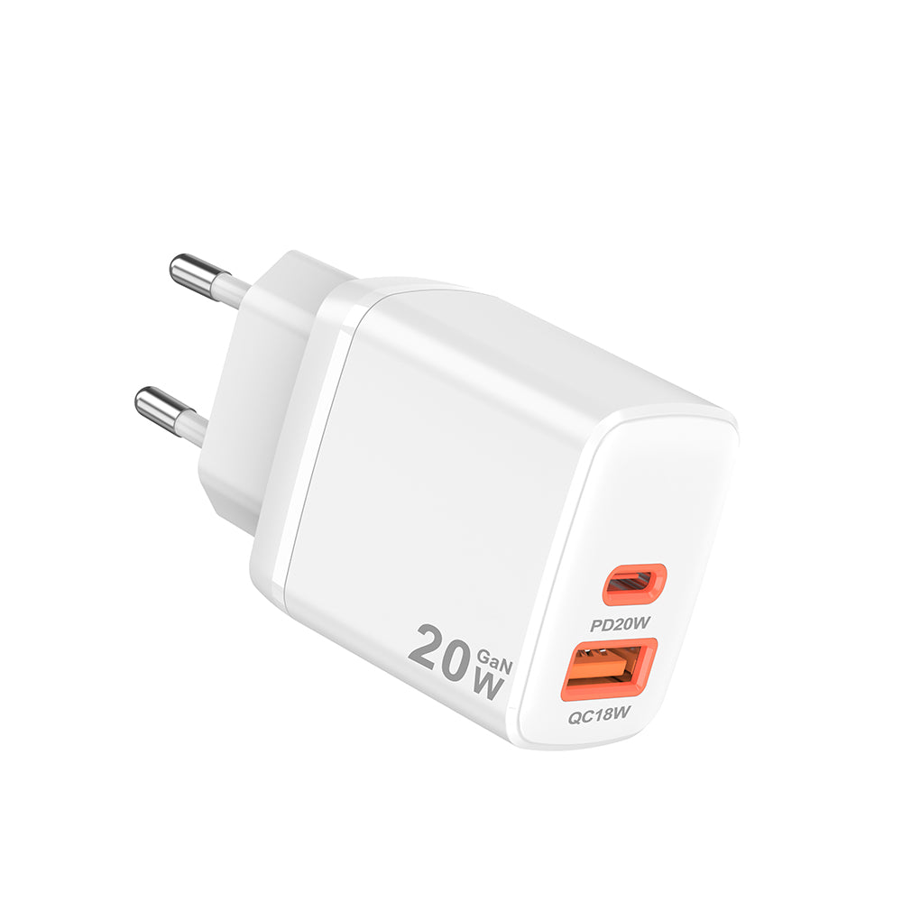 Cargador de Red Techsuit CH2 Duonix, 20W, 3A, 1 x USB-A - 1 x USB-C, Blanco