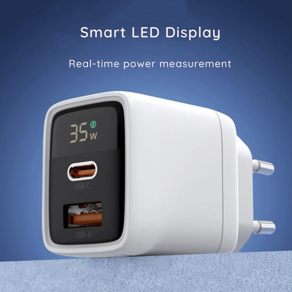 Cargador de Red Techsuit CH3 LEDChargX Display, 35W, 3A, 1 x USB-A - 1 x USB-C, Blanco