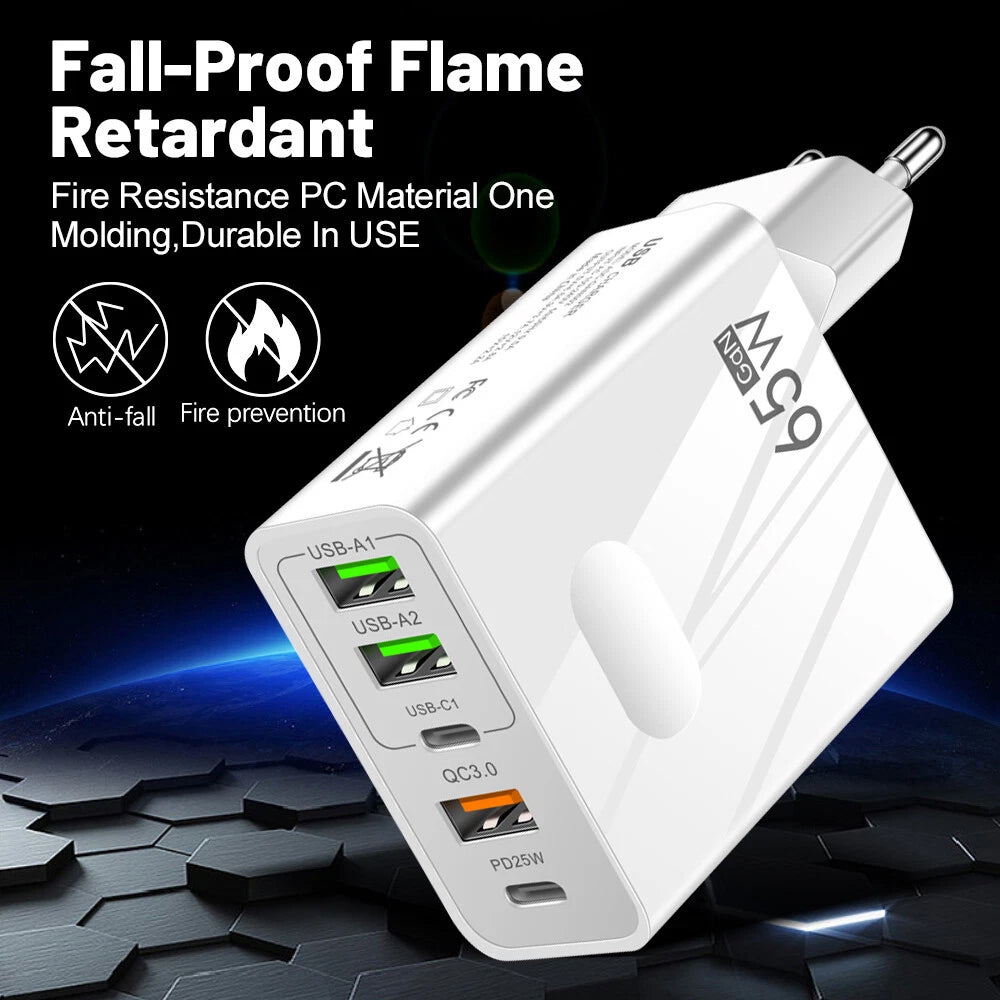 Cargador de Red Techsuit CHC1 PentaXPower, 25W, 3A, 3 x USB-A - 2 x USB-C, Blanco