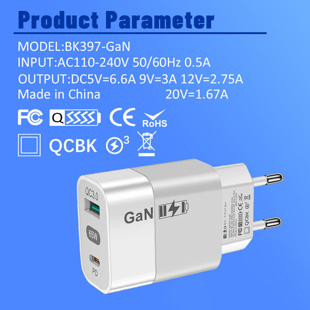 Cargador de Red Techsuit CHPD131, 65W, 3.25A, 1 x USB-A - 1 x USB-C, Blanco