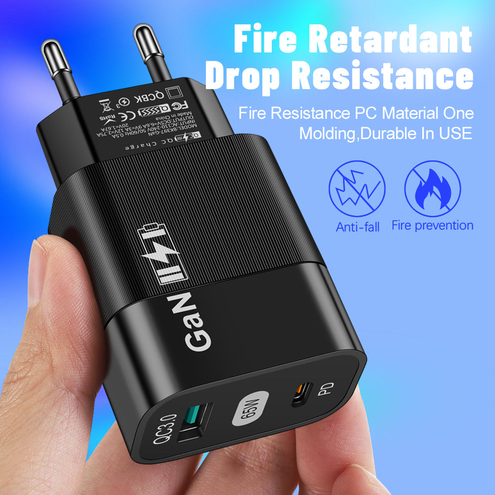 Cargador de Red Techsuit CHPD131, 65W, 3.25A, 1 x USB-A - 1 x USB-C, Negro