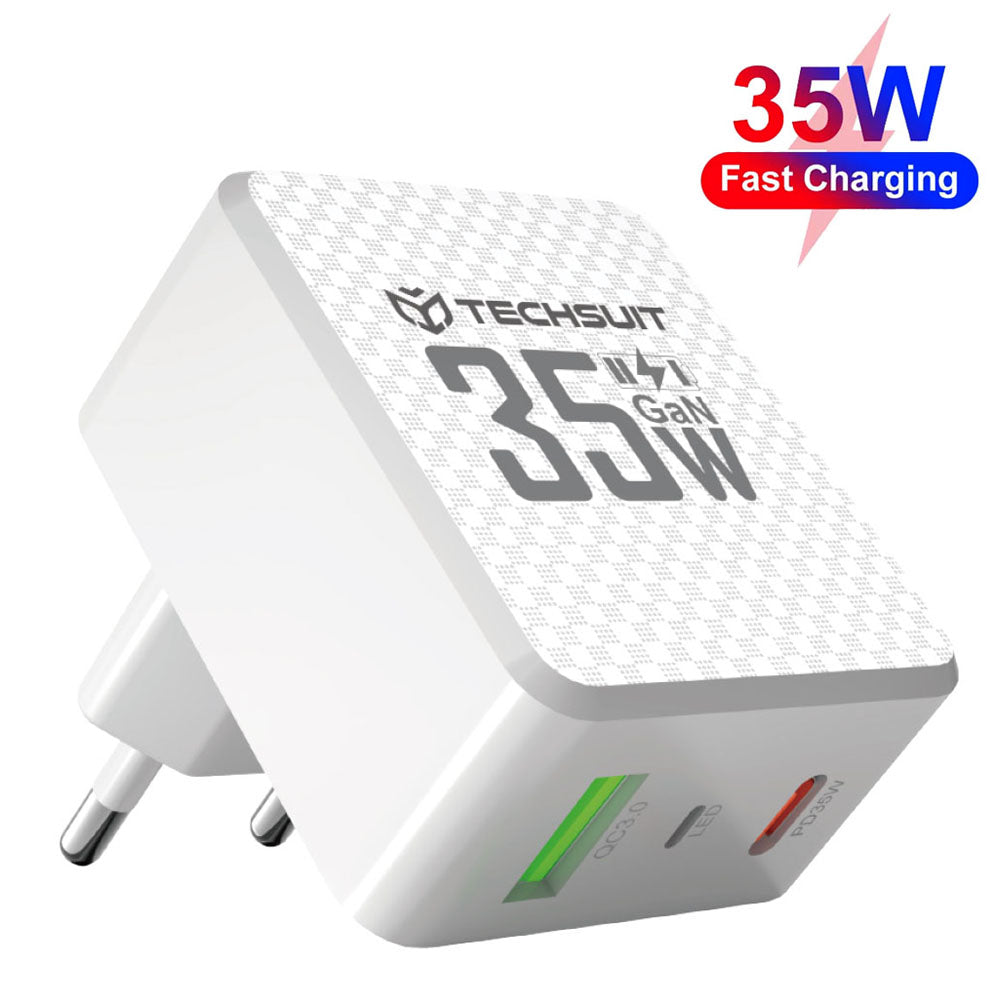 Cargador de Red Techsuit CHPD173 Tiny, 35W, 3A, 1 x USB-A - 1 x USB-C, Blanco