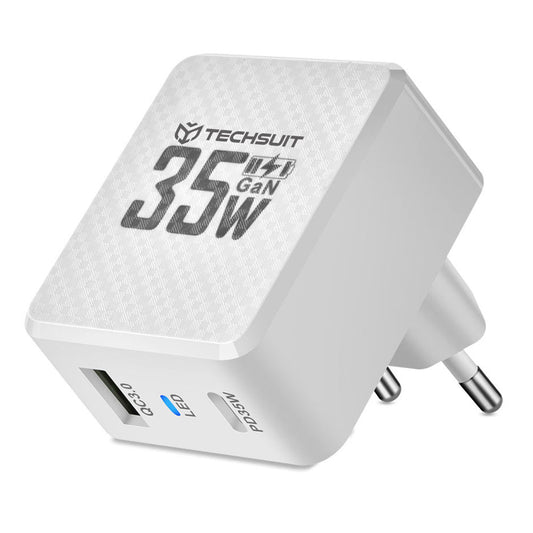 Cargador de Red Techsuit CHPD173 Tiny, 35W, 3A, 1 x USB-A - 1 x USB-C, Blanco