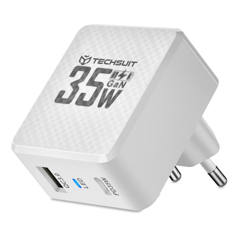 Cargador de Red Techsuit CHPD173 Tiny, 35W, 3A, 1 x USB-A - 1 x USB-C, Blanco