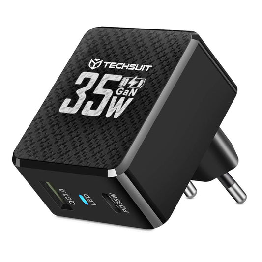 Cargador de Red Techsuit CHPD173 Tiny, 35W, 3A, 1 x USB-A - 1 x USB-C, Negro