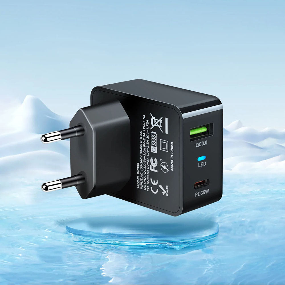 Cargador de Red Techsuit CHPD173 Tiny, 35W, 3A, 1 x USB-A - 1 x USB-C, Negro