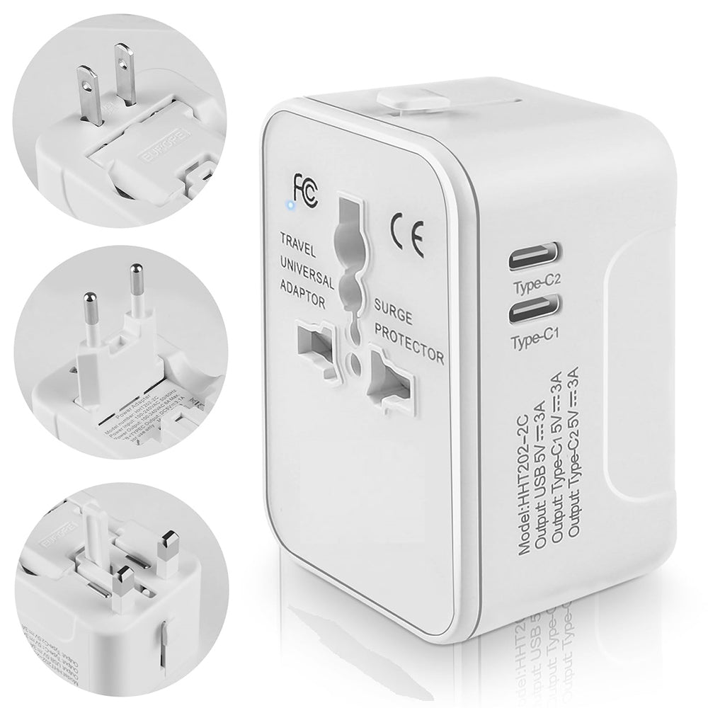 Cargador de Red Techsuit HHT202-2C Travel, 15W, 3A, 2 x USB-C, Blanco