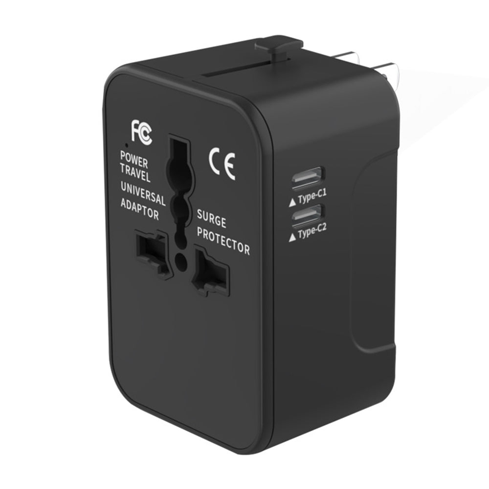 Cargador de Red Techsuit HHT202-2C Travel, 15W, 3A, 2 x USB-C, Negro