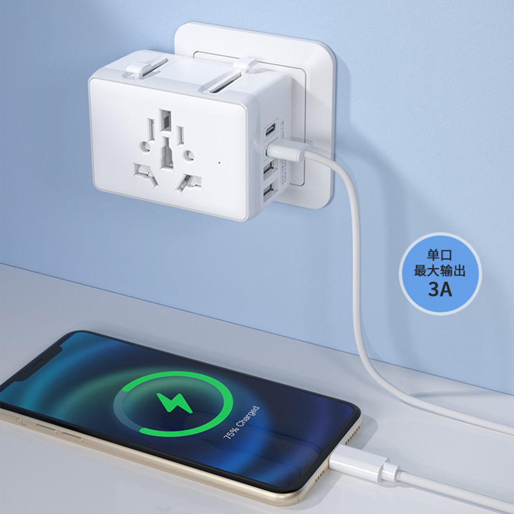 Cargador de Red Techsuit HHT203A Travel, 20W, 3A, 2 x USB-A - 2 x USB-C, Blanco