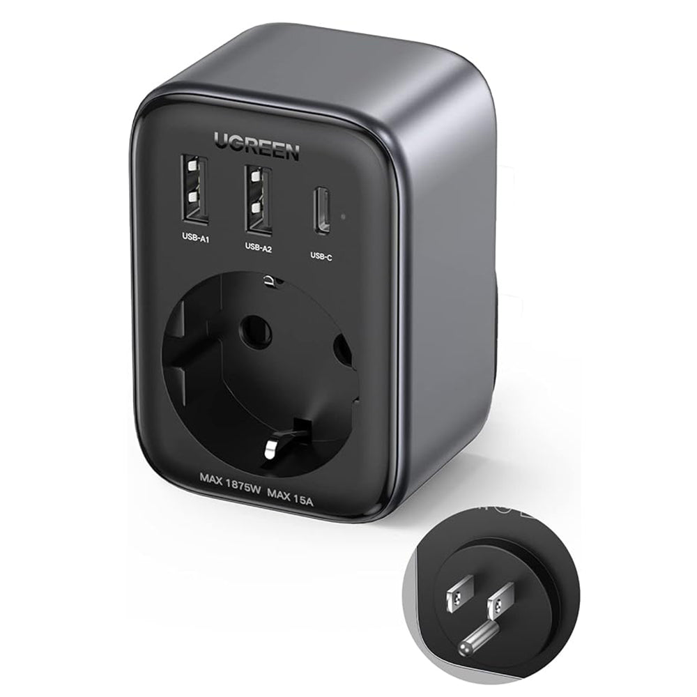 Cargador de Red UGREEN 15289 US, 30W, 3A, 2 x USB-A - 1 x USB-C - 1 x Schuko, Negro