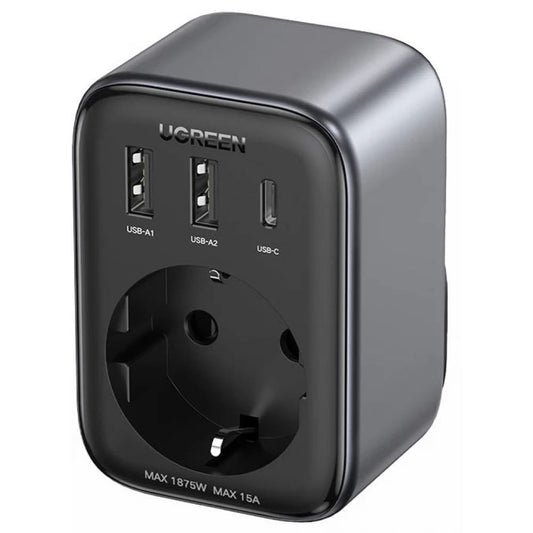 Cargador de Red UGREEN 15289 US, 30W, 3A, 2 x USB-A - 1 x USB-C - 1 x Schuko, Negro