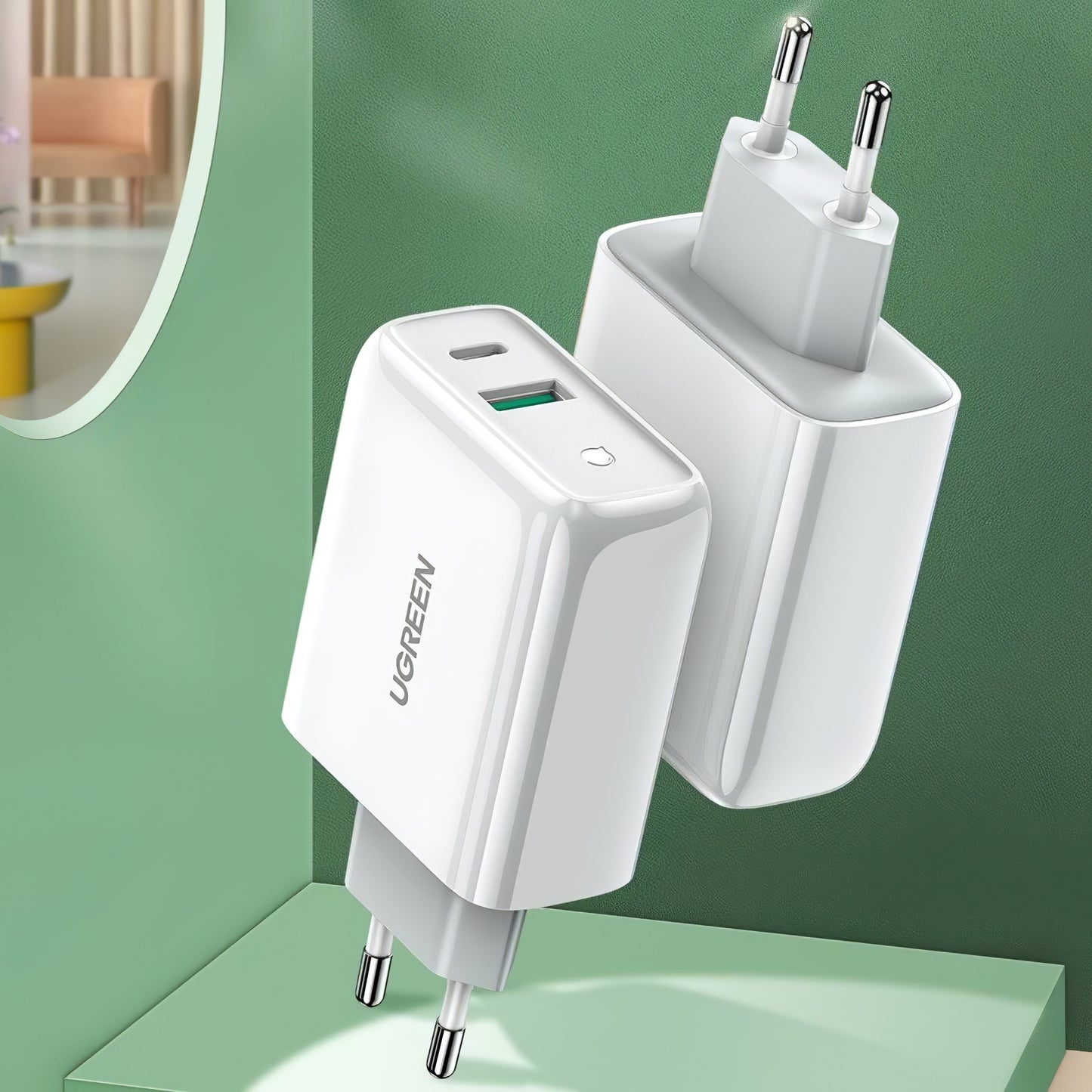 Cargador de red UGREEN CD170, 36W, 3A, 1 x USB-A - 1 x USB-C, Blanco