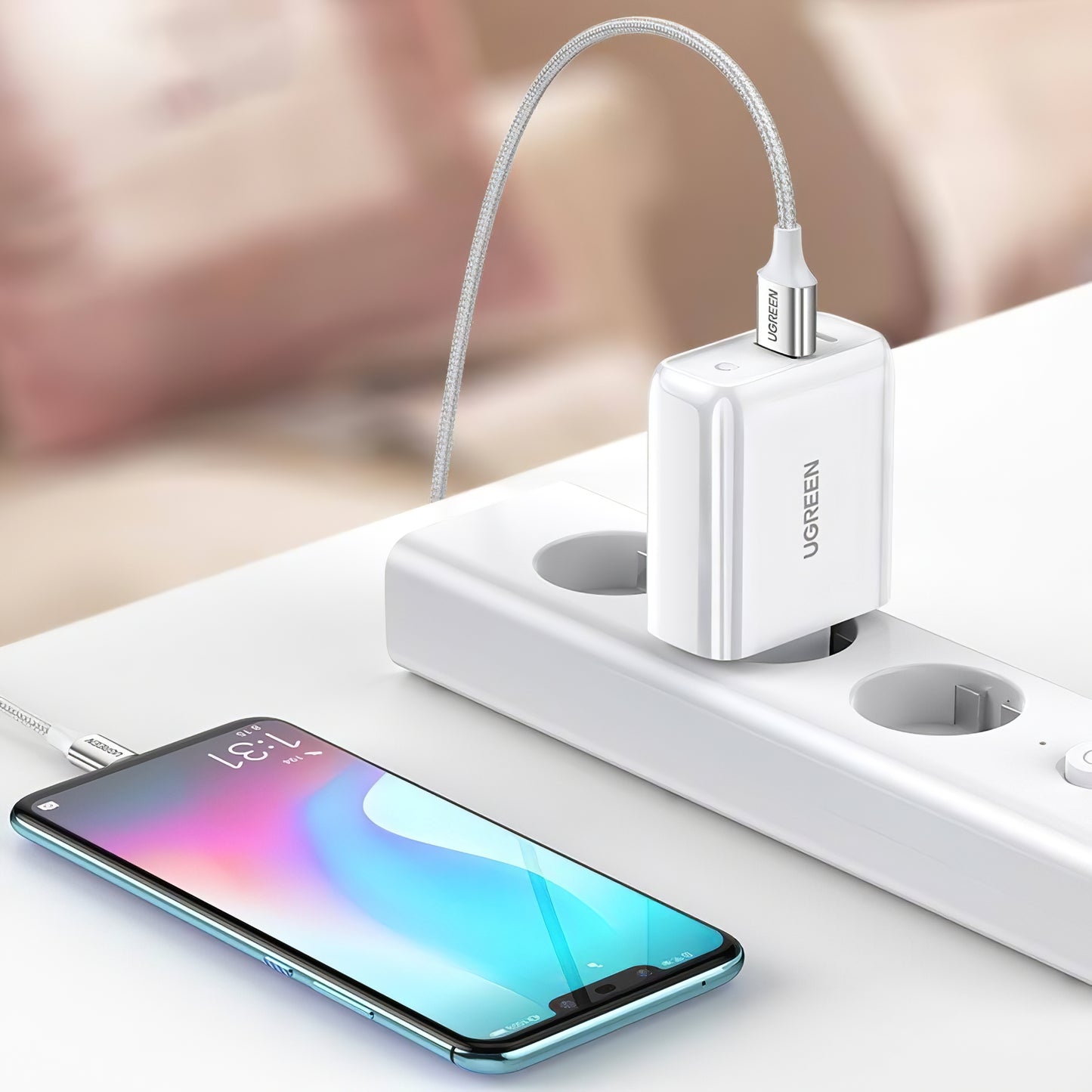 Cargador de red UGREEN CD170, 36W, 3A, 1 x USB-A - 1 x USB-C, Blanco