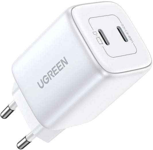 Cargador de Red UGREEN CD294, 45W, 3A, 2 x USB-C, Blanco
