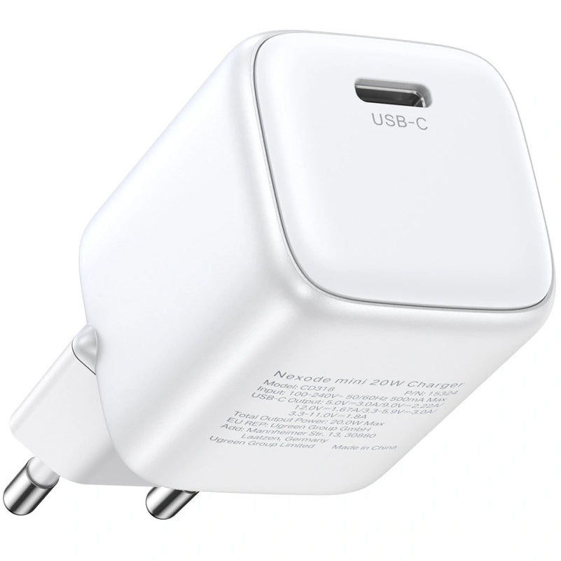 Cargador de red UGREEN CD319, 30W, 3A, 1 x USB-C, Blanco