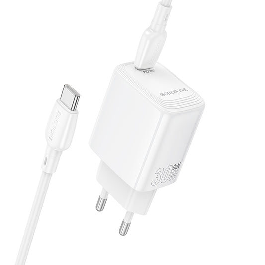 Cargador de Red con Cable USB-C Borofone BN28 Fuente, 30W, 3A, 1 x USB-C, Blanco