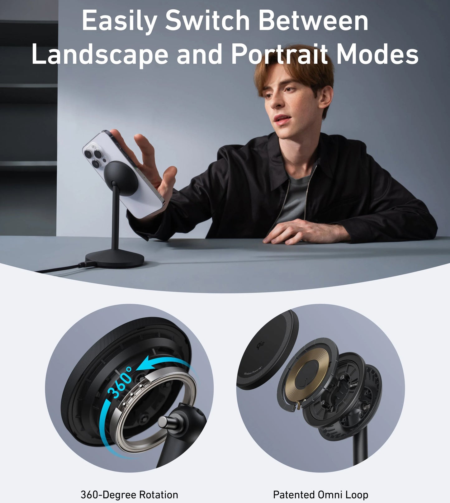 Cargador de Red Inalámbrico Anker MagGo Stand, 15W, 1.67A, Negro A25X1H11