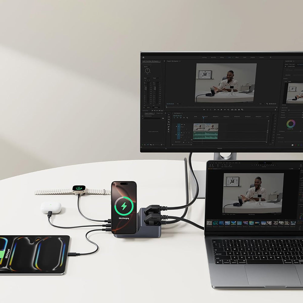 Cargador Estación Baseus Nomos ND11 QI 6en1, 67W, 3.35A, 1 x USB-A - 2 x USB-C - 2 x Schuko, Negro P80015804213-00