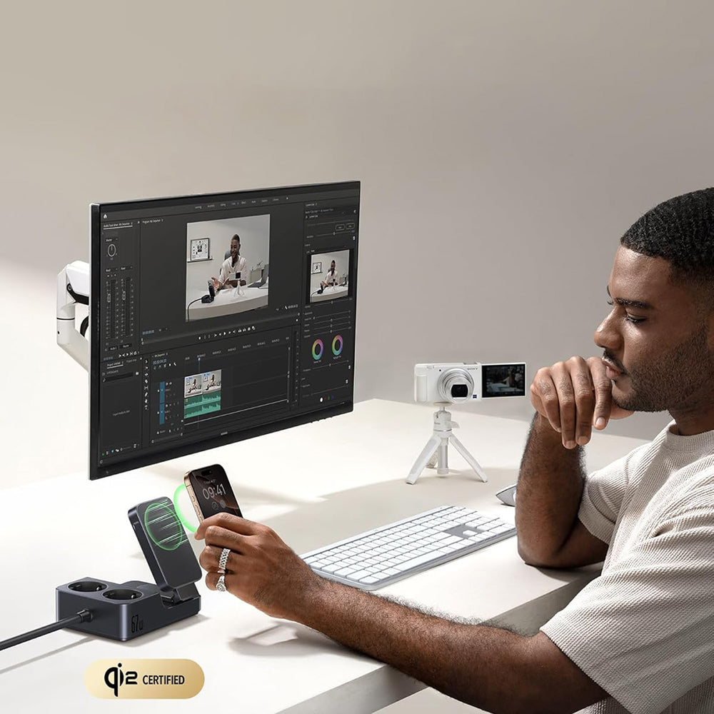 Cargador Estación Baseus Nomos ND11 QI 6en1, 67W, 3.35A, 1 x USB-A - 2 x USB-C - 2 x Schuko, Negro P80015804213-00